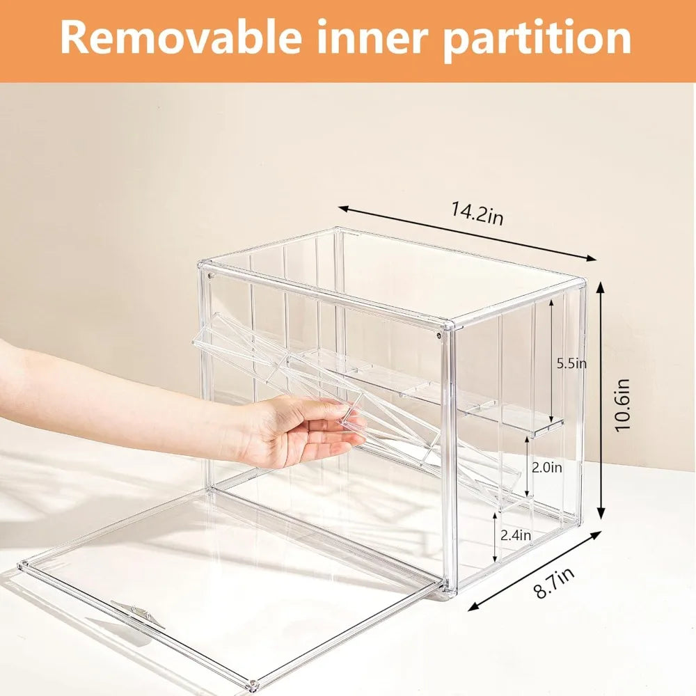 3 Tier Acrylic Display Case for Collectibles with Movable Dividers, Clear Stackable Showcase with Magnetic Door