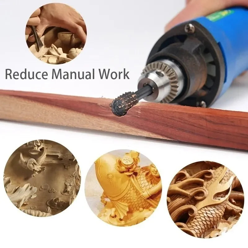 5PCS Woodworking Special-shaped Rotary File Wood Carving Knife Woodworking File Grinding Head Embossing Rotary File