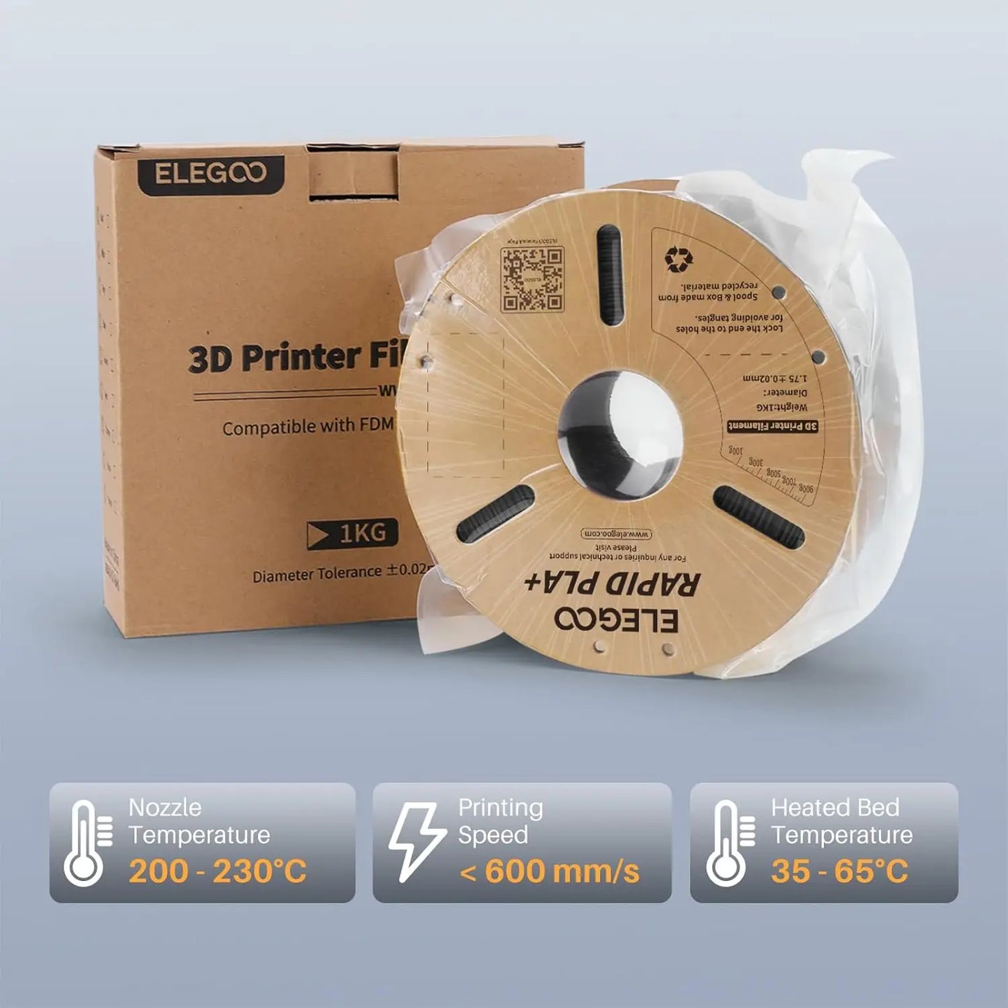 Fast Printing PLA+ 3D Printer Filament Bundle, 1.75mm, 4KG with Dimensional Accuracy +/-0.02mm, Black/White/Blue/Red