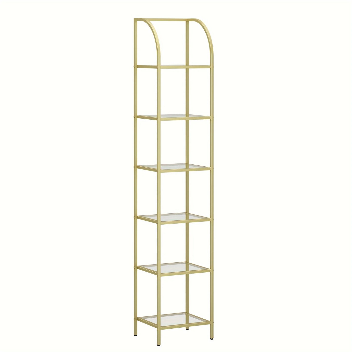 Bookcase Bookshelf, Tempered Glass Arched Bookshelf For More Storage, Slim Shelving Unit For Bedroom, Bathroom, Home Office