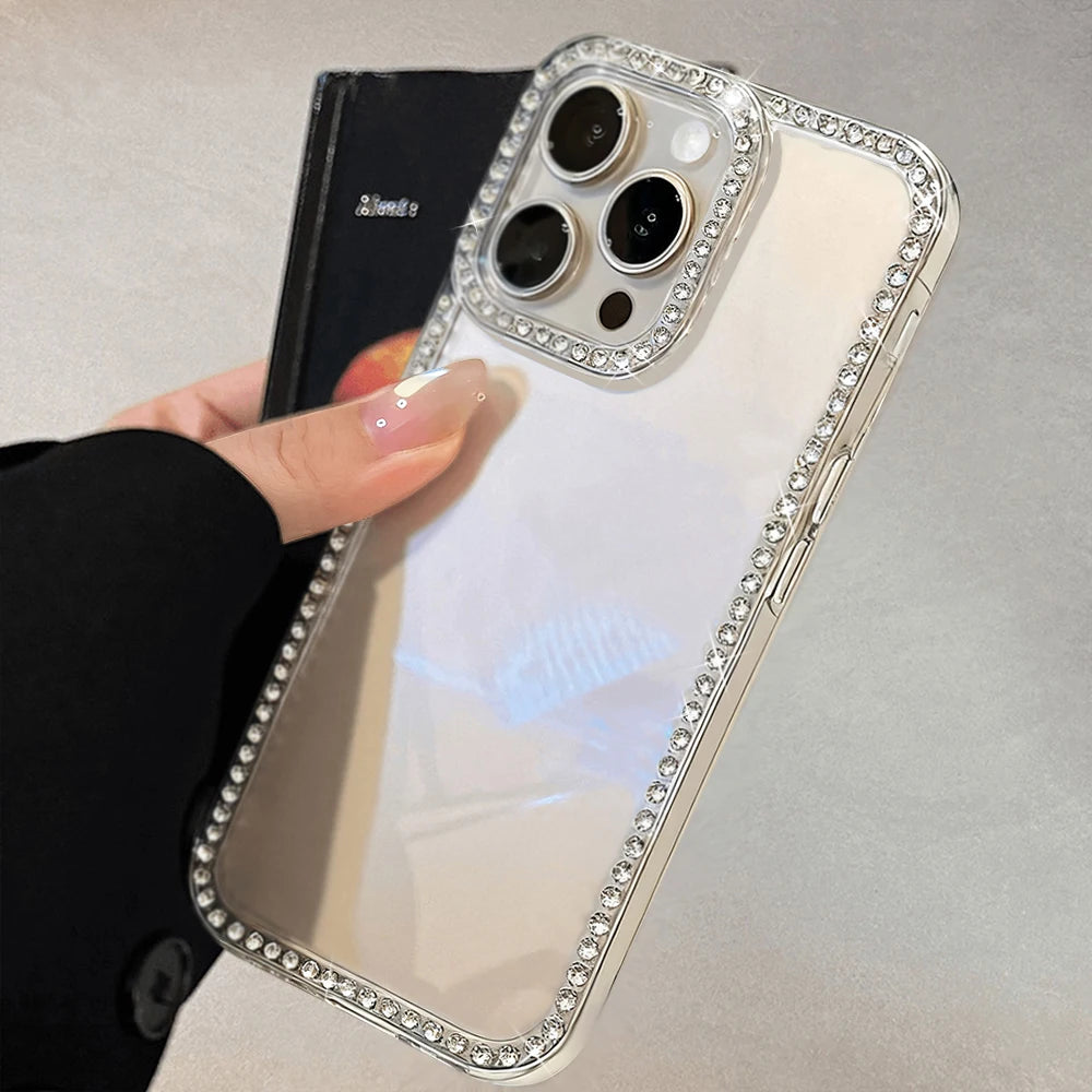 Luxury Transparent Diamond Jewelled Phone Case For iPhone 17 Pro Max 16 11 13 15 14 12 Glitter Bumper Back Cases Cover