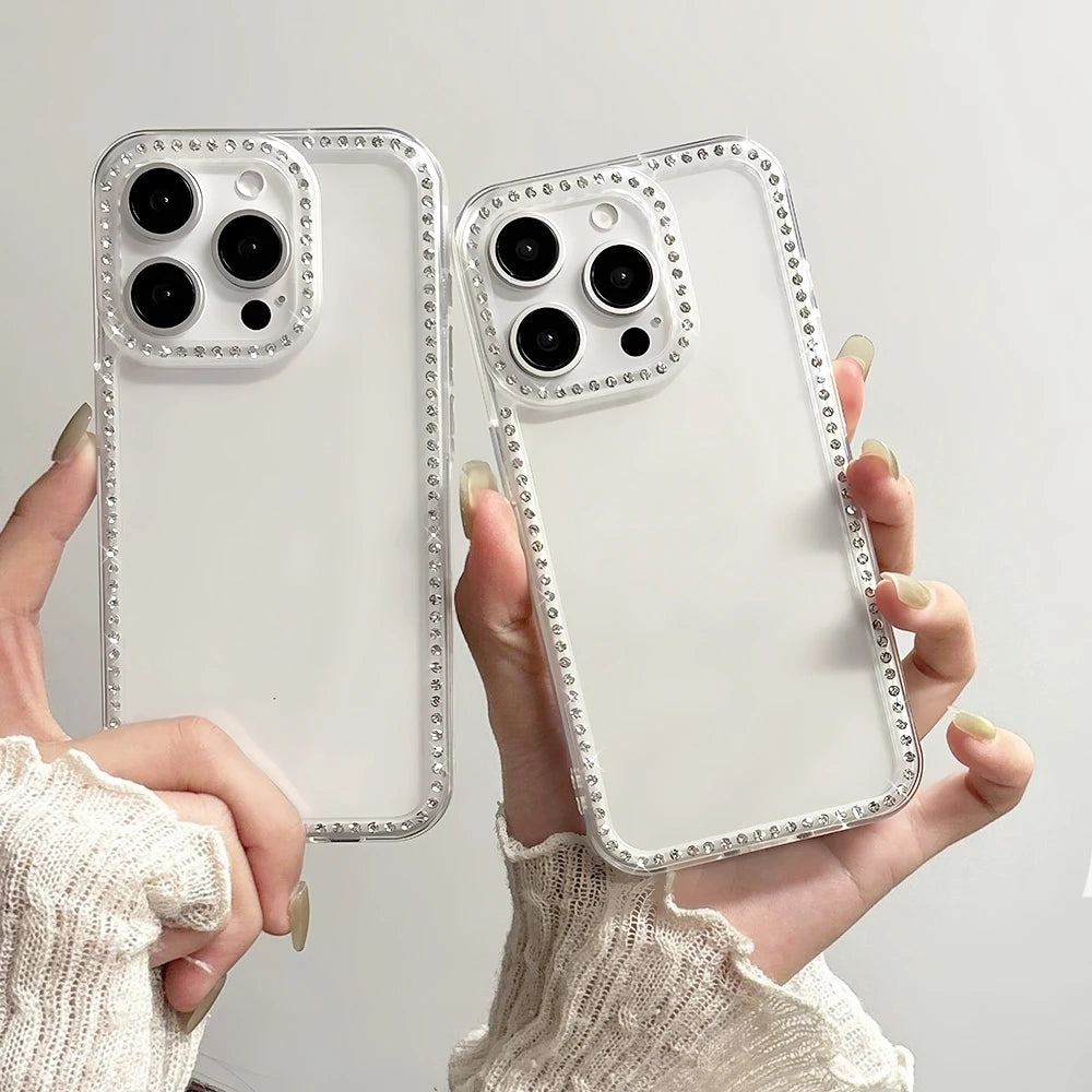Luxury Transparent Diamond Jewelled Phone Case For iPhone 17 Pro Max 16 11 13 15 14 12 Glitter Bumper Back Cases Cover
