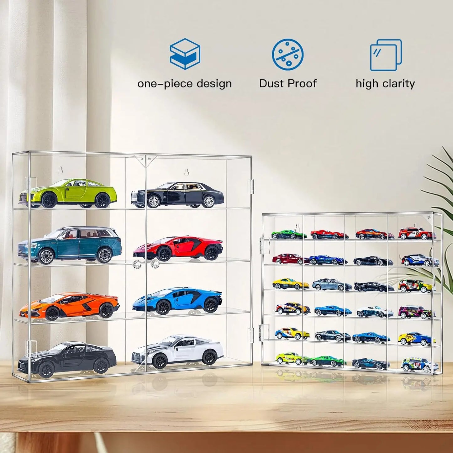 Acrylic Display Case for 1/24 Scale Diecast Storage, 4 Levels 8 Slots Toy Cars Showcase Wall Mount or Desktop, Clear Organizer