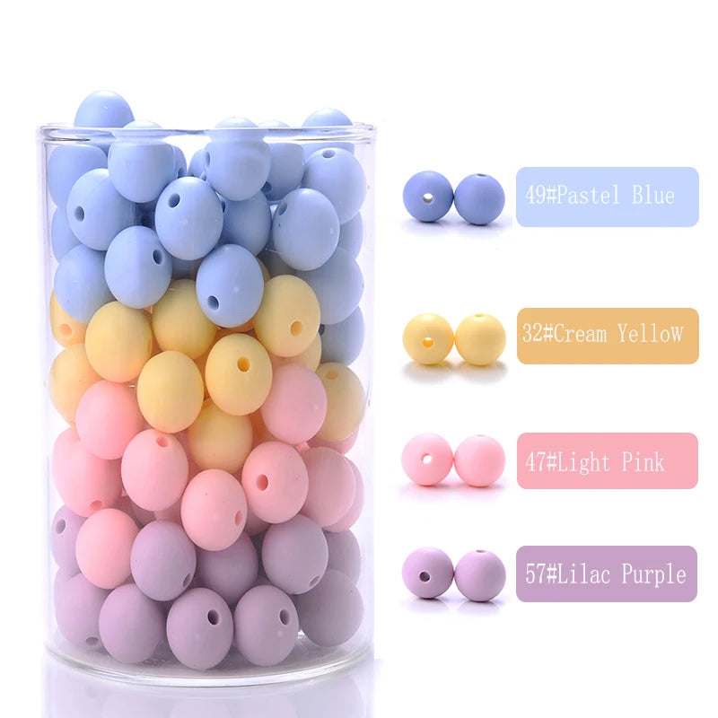 Clearance_50Pcs/Lot 12mm Baby Teether Silicone Beads Round Silicone Bead Accessories for DIY Newborn Pacifier Chain Bracelet Che