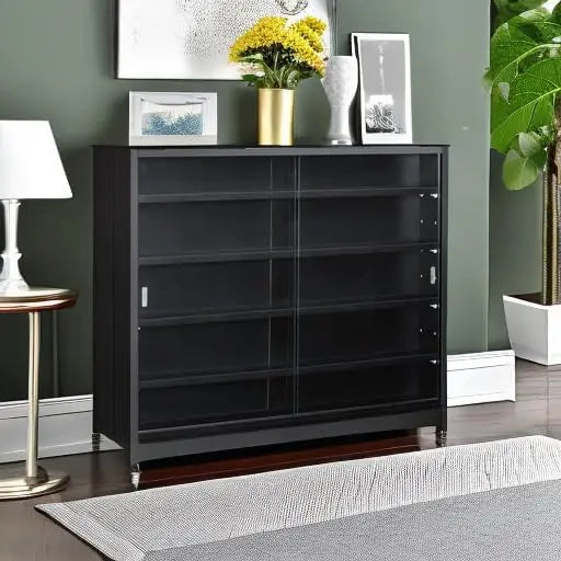 5-Tier Display Cabinet, Glass Door Cabinet with Adjustable Shelves, Wall-Mounted Display Case for Playroom, Bedroom, Black