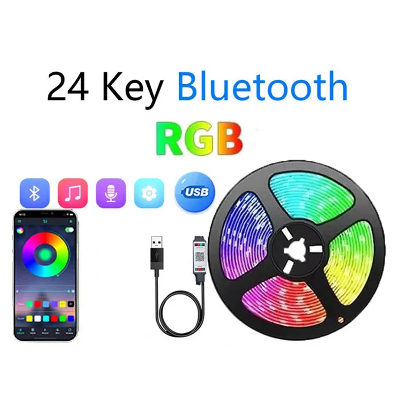 1M-30M USB LED Strip Lights Multicolor Bluetooth Control With 24Key Remote Music Sync Flexible Lamp for Home Party Decoration