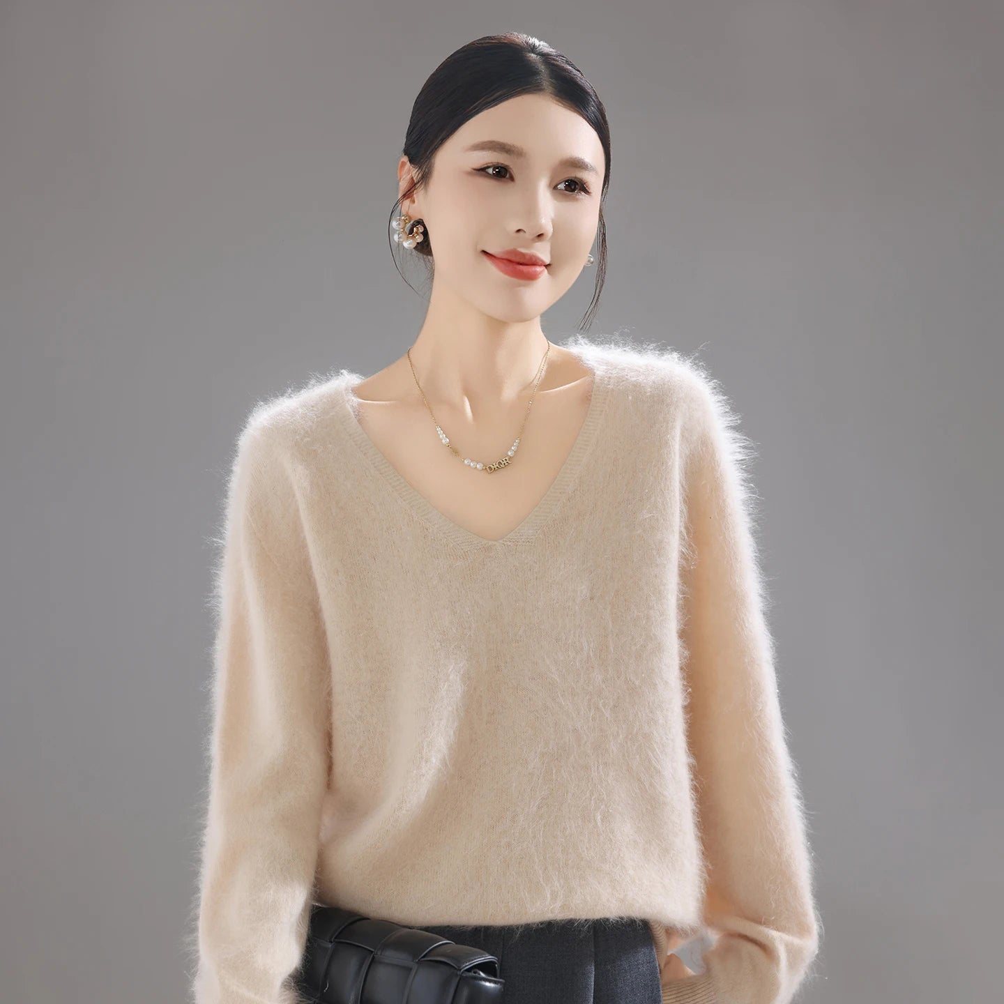 2025 Women's 100% Merino Wool Sweater, Thick Loose Knit Pullover Long Sleeve Solid Color(72 characters)