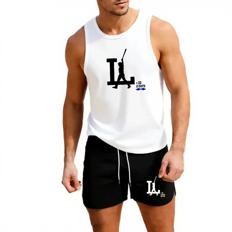 European Size Men Vest Shorts 2 Piece Set Casual Beach Surfing Outfit Sportswear Outdoor Jogging Gym Athletic Fashion Trend