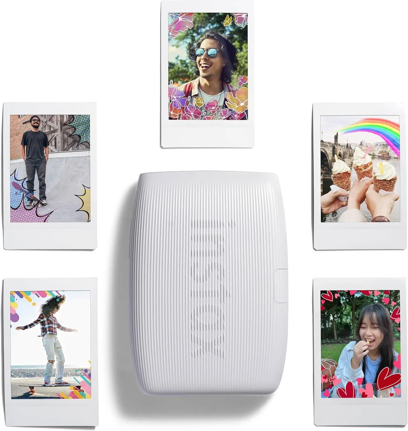 Smartphone Printer Bundle with 20 Sheets, Album, Desk Frames & Stickers in Clay White