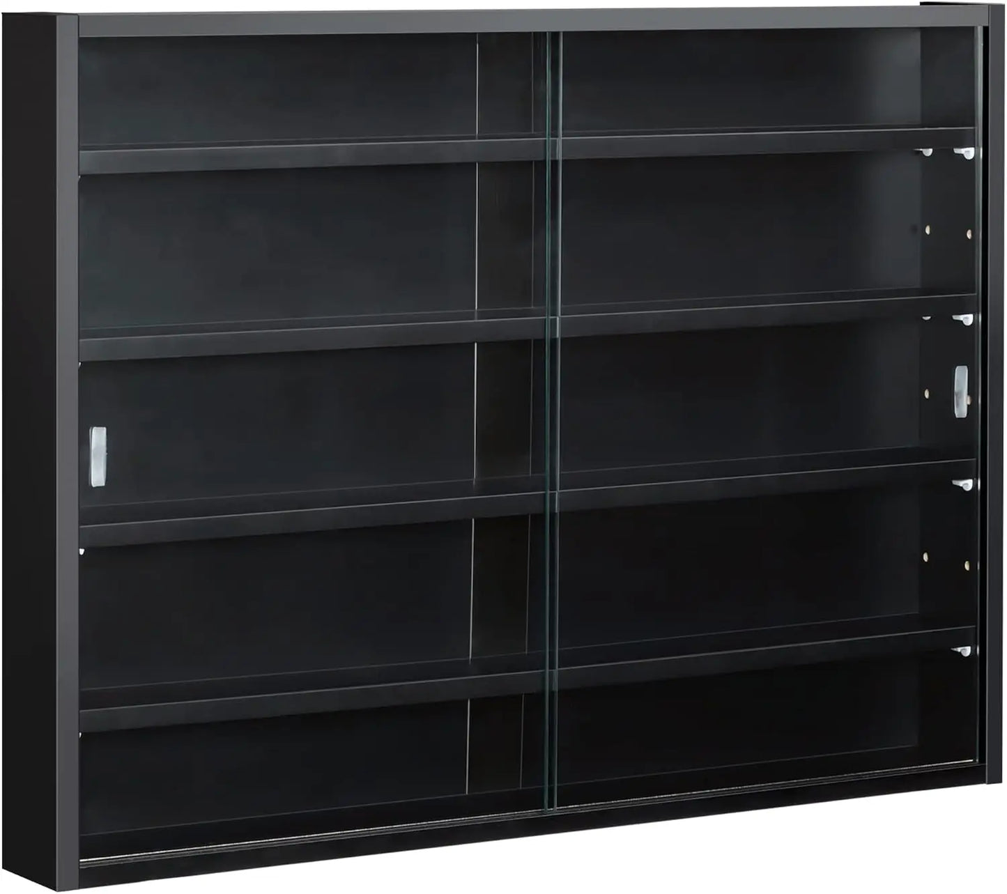 5-Tier Display Cabinet, Glass Door Cabinet with Adjustable Shelves, Wall-Mounted Display Case for Playroom, Bedroom, Black