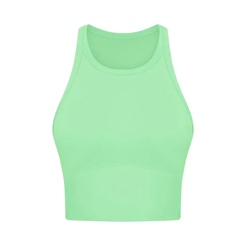 Built-in chest patch, high-end women's yoga vest, nude feel Leica gym exercise sports bra, hanging neck style