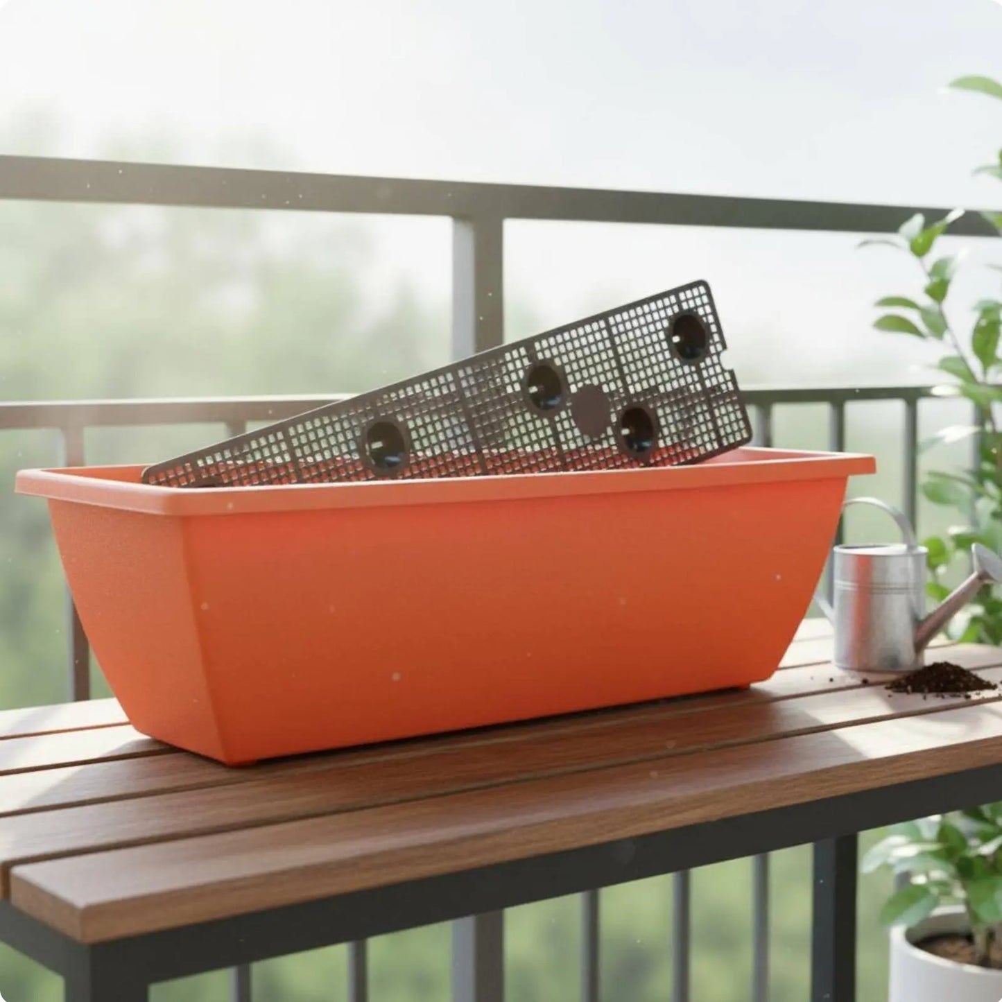 Long Plastic Vegetable Planter Weather Resistant Automatic-Watering Flower Pot Rectangular Planter Integrated Drainage Tray