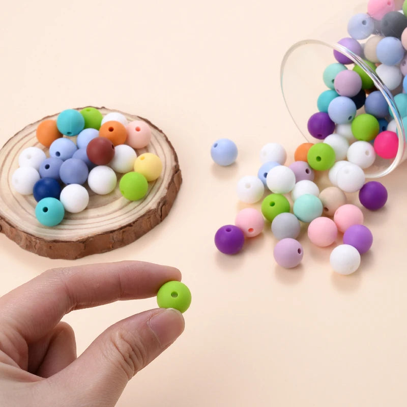 Clearance_50Pcs/Lot 12mm Baby Teether Silicone Beads Round Silicone Bead Accessories for DIY Newborn Pacifier Chain Bracelet Che